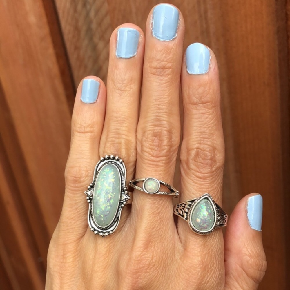 Iridescent White Opal Boho Ring - Picture 5 of 7